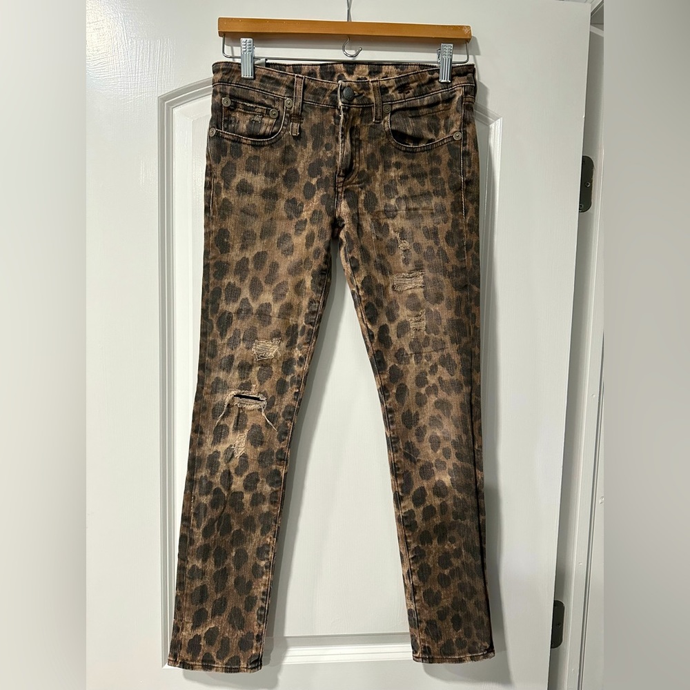 R13 Kate distressed leopard ripped jeans size 26. authenticated by the RealReal